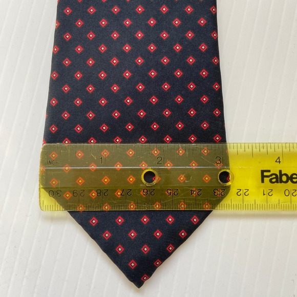 Brownstone Navy Blue Red White Diamond Pattern Silk Mens Tie‎ - Picture 5 of 5